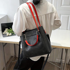 Embossed Letter Tote Satchel Handbag Classic Faux Leather Bag