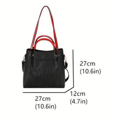 Embossed Letter Tote Satchel Handbag Classic Faux Leather Bag