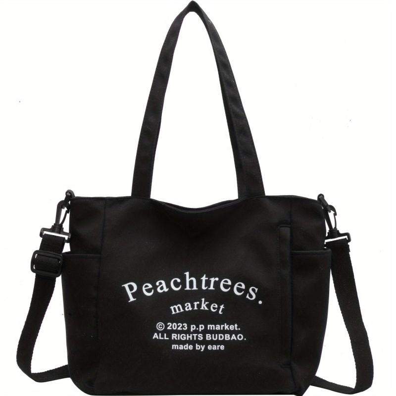 Letter Print Canvas Tote Bag Large Capacity Shoulder Bag