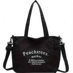 Letter Print Canvas Tote Bag Large Capacity Shoulder Bag