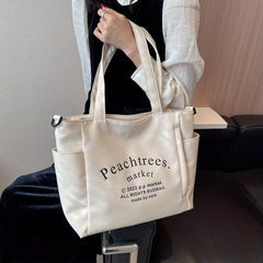 Letter Print Canvas Tote Bag Large Capacity Shoulder Bag