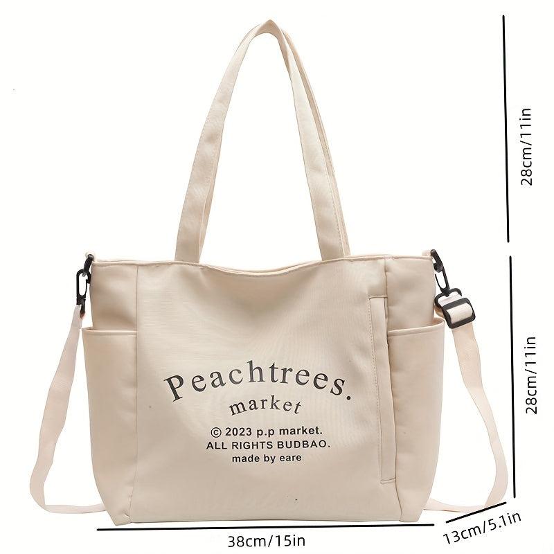 Letter Print Canvas Tote Bag Large Capacity Shoulder Bag