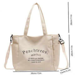 Letter Print Canvas Tote Bag Large Capacity Shoulder Bag