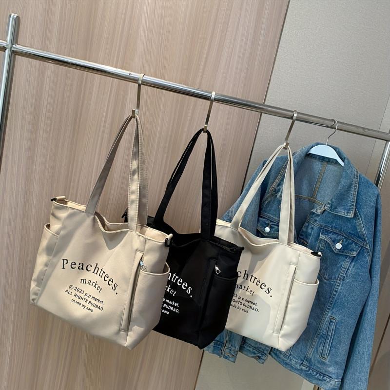 Letter Print Canvas Tote Bag Large Capacity Shoulder Bag