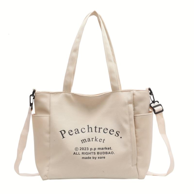 Letter Print Canvas Tote Bag Large Capacity Shoulder Bag