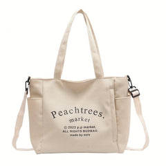 Letter Print Canvas Tote Bag Large Capacity Shoulder Bag