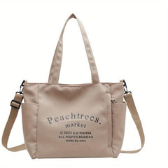 Letter Print Canvas Tote Bag Large Capacity Shoulder Bag