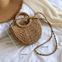 Straw Crossbody Bag with Scarf - Minimalist Woven Shoulder Bag