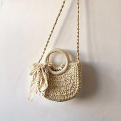 Straw Crossbody Bag with Scarf - Minimalist Woven Shoulder Bag