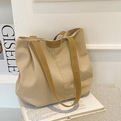 Ruched Canvas Tote Bag Large Capacity Shoulder Bag