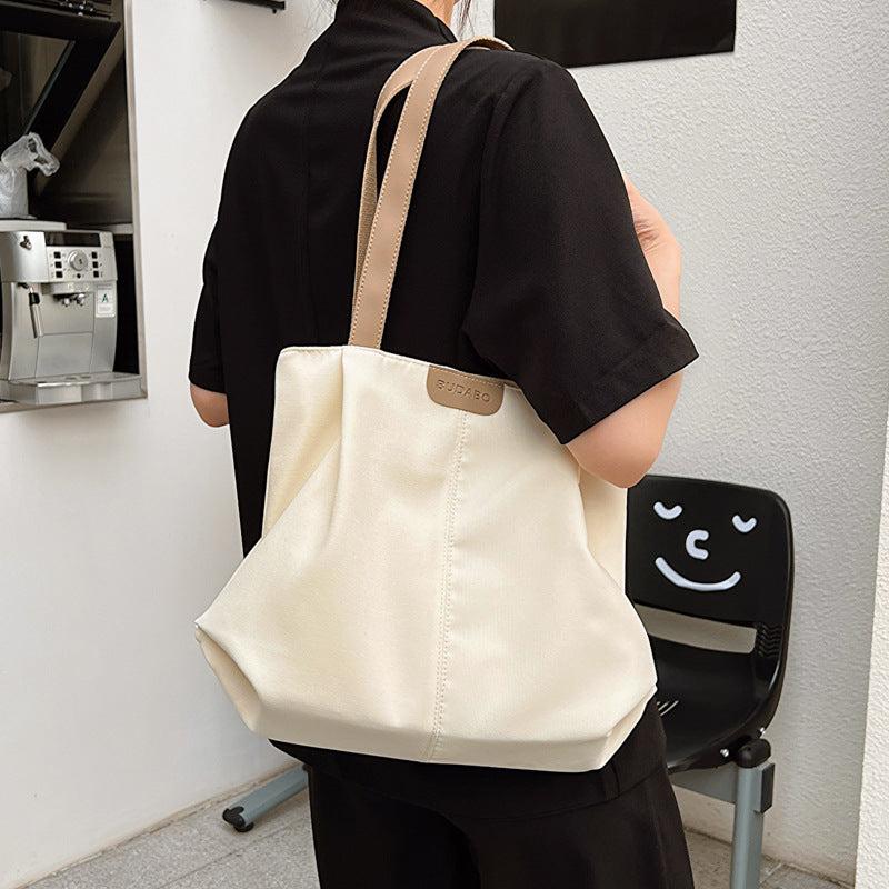 Ruched Canvas Tote Bag Large Capacity Shoulder Bag