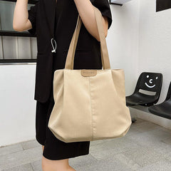 Ruched Canvas Tote Bag Large Capacity Shoulder Bag