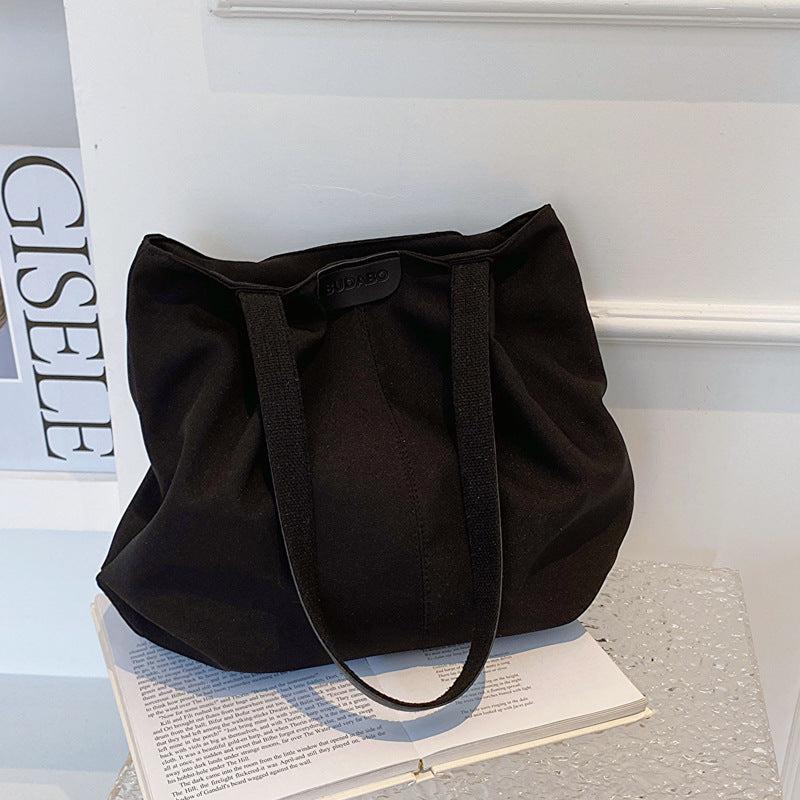 Ruched Canvas Tote Bag Large Capacity Shoulder Bag