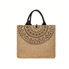 Geometric Pattern Burlap Tote Bag Large Capacity Lightweight Vintage