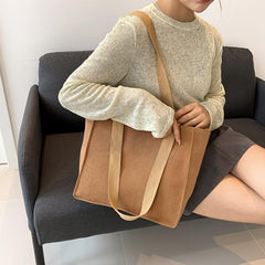 Solid Corduroy Tote Bag Storage Shoulder Bag Minimalist Handbag