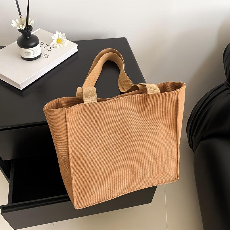 Solid Corduroy Tote Bag Storage Shoulder Bag Minimalist Handbag