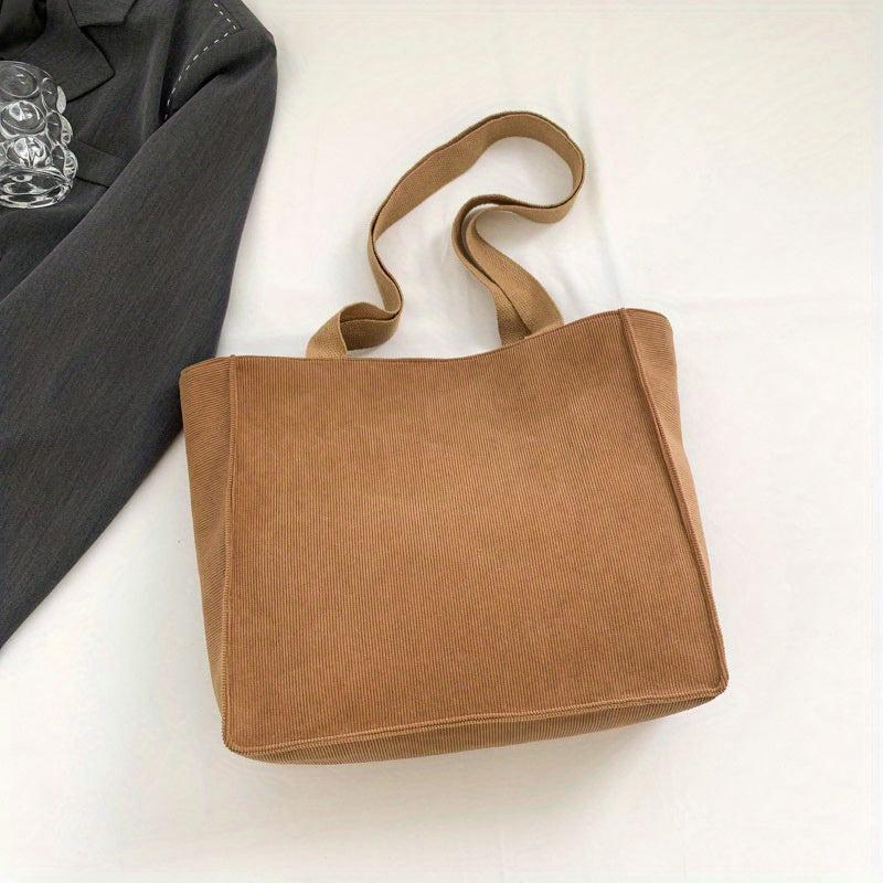 Solid Corduroy Tote Bag Storage Shoulder Bag Minimalist Handbag