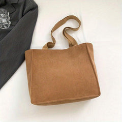 Solid Corduroy Tote Bag Storage Shoulder Bag Minimalist Handbag