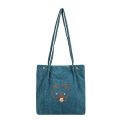 Bear Pattern Corduroy Bag Lightweight Tote Bag For School
