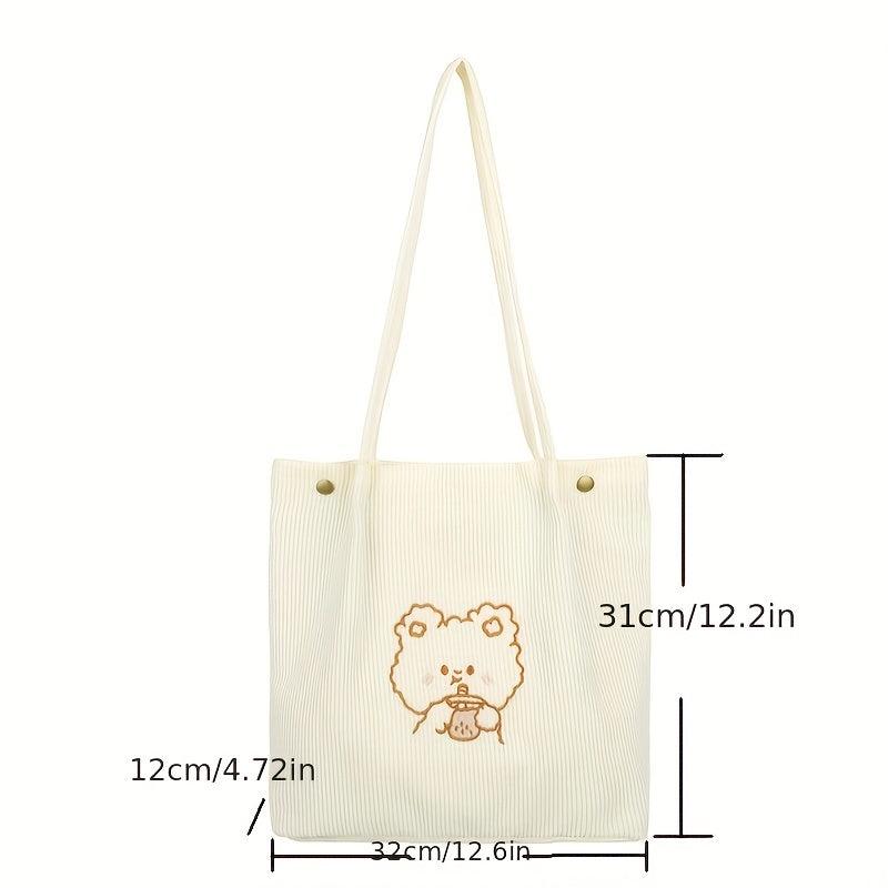 Bear Pattern Corduroy Bag Lightweight Tote Bag For School