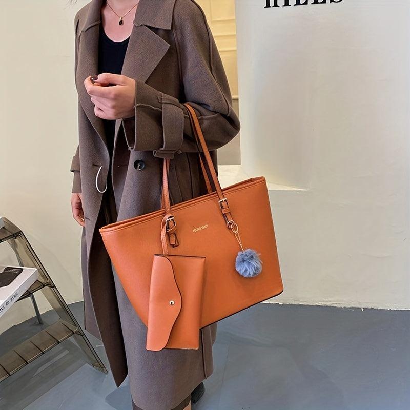 Large Capacity Solid Hobo Bag with Inner Pouch Casual Handbag