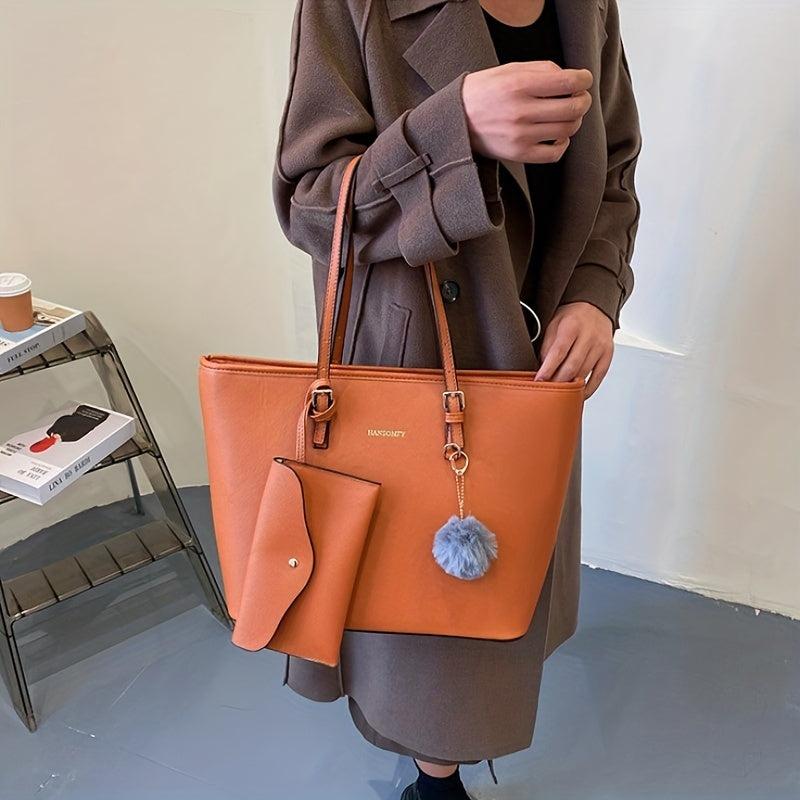 Large Capacity Solid Hobo Bag with Inner Pouch Casual Handbag