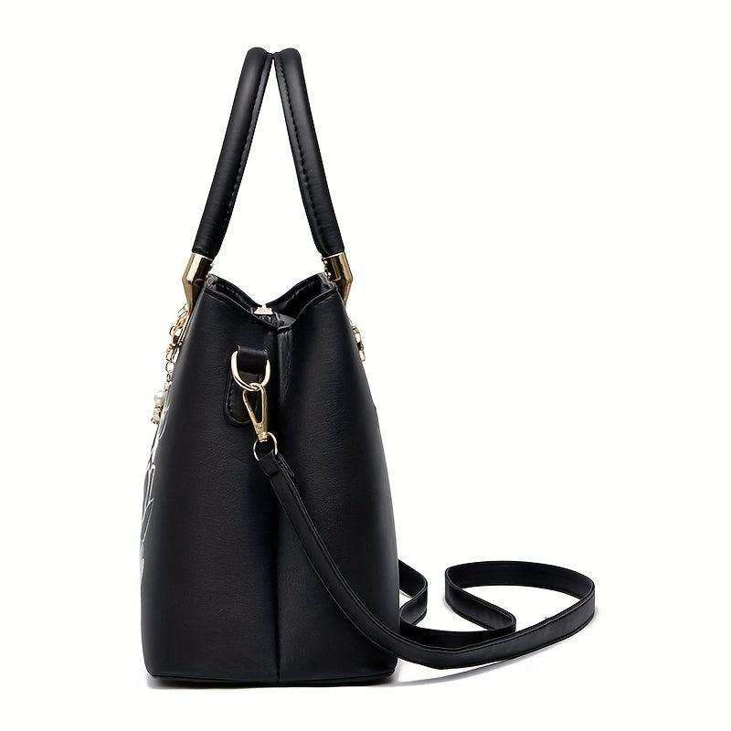 Floral Embroidered Leaf Decor Tote Bag Crossbody Satchel
