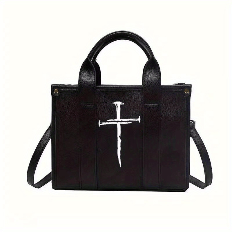 Gothic Cross Decor Tote Bag Y2K Stylish Crossbody Bag Women's Shoulder Purse