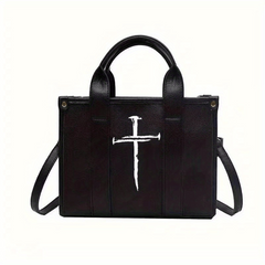 Gothic Cross Decor Tote Bag Y2K Stylish Crossbody Bag Women's Shoulder Purse