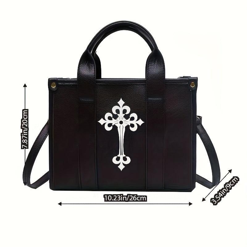 Gothic Cross Decor Tote Bag Y2K Stylish Crossbody Bag Women's Shoulder Purse
