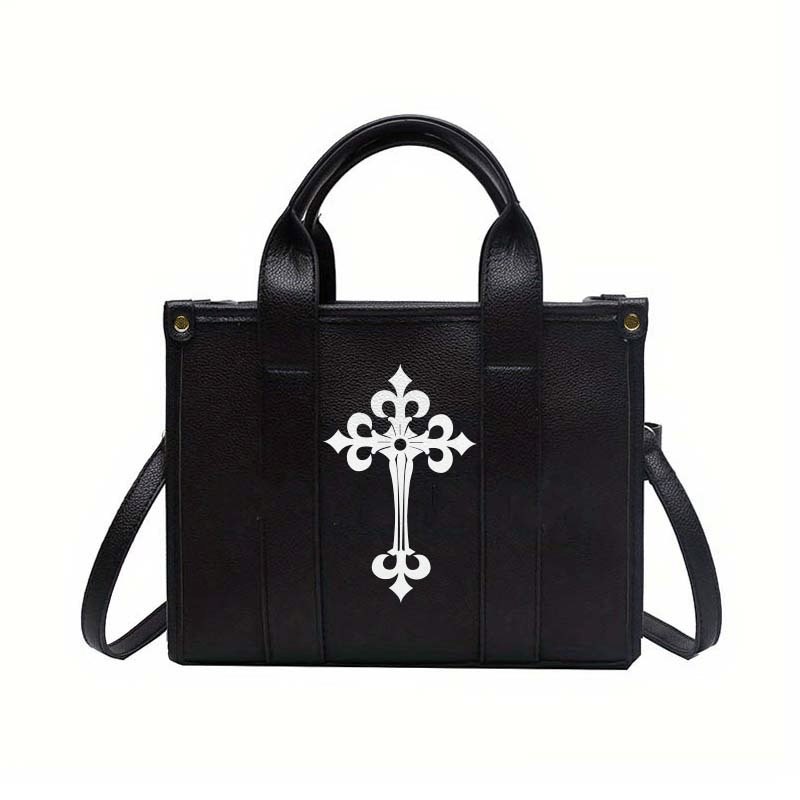 Gothic Cross Decor Tote Bag Y2K Stylish Crossbody Bag Women's Shoulder Purse