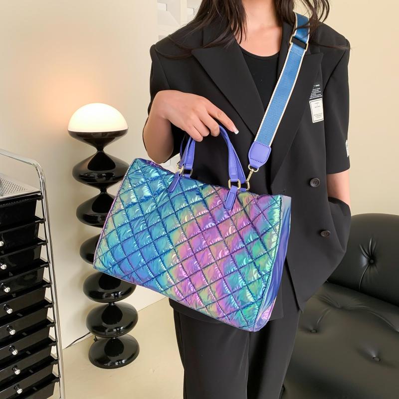 Argyle Detail Large Tote Bag Gradient Shoulder Bag Stylish Shoulder Bag