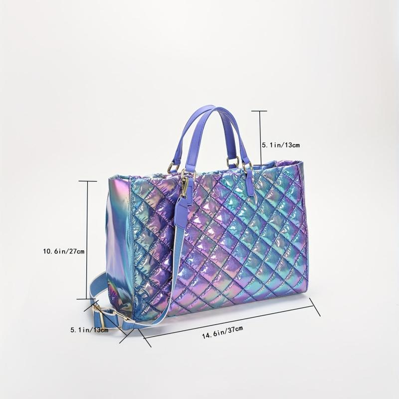 Argyle Detail Large Tote Bag Gradient Shoulder Bag Stylish Shoulder Bag