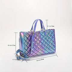 Argyle Detail Large Tote Bag Gradient Shoulder Bag Stylish Shoulder Bag