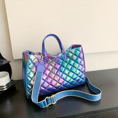 Argyle Detail Large Tote Bag Gradient Shoulder Bag Stylish Shoulder Bag