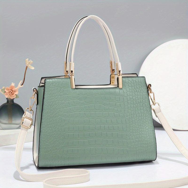 Crocodile Pattern Top Handle Satchel Crossbody Bag