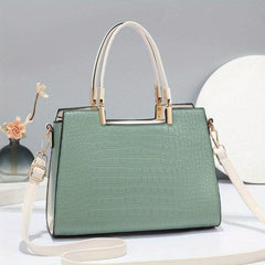 Crocodile Pattern Top Handle Satchel Crossbody Bag