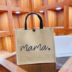 Leopard Heart Burlap Tote Bag Reusable Grocery Shopping Bag Lightweight Storage