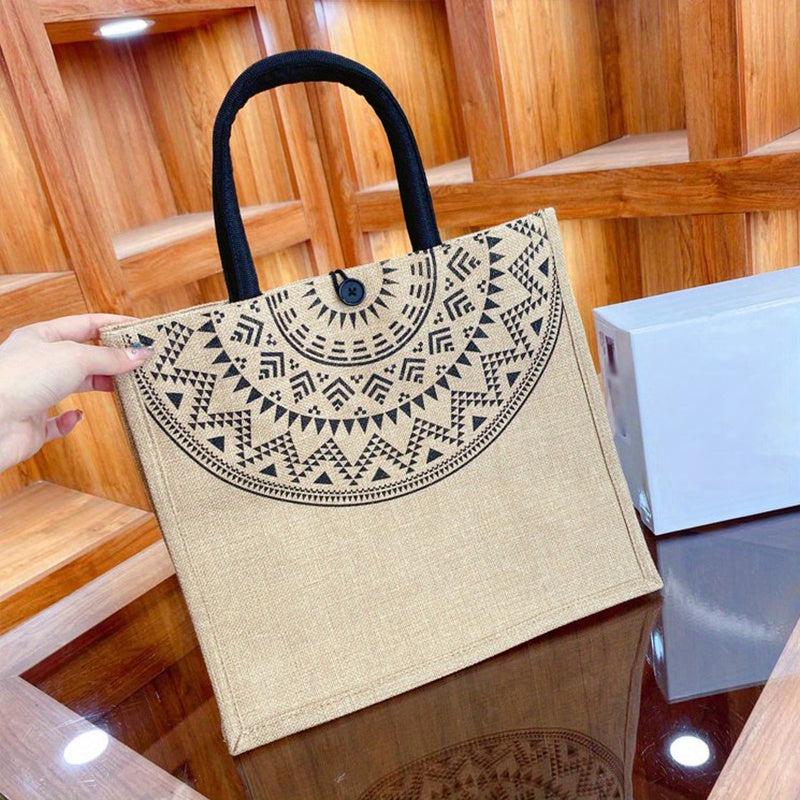 Leopard Heart Burlap Tote Bag Reusable Grocery Shopping Bag Lightweight Storage