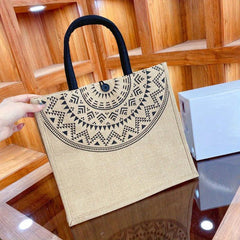 Leopard Heart Burlap Tote Bag Reusable Grocery Shopping Bag Lightweight Storage
