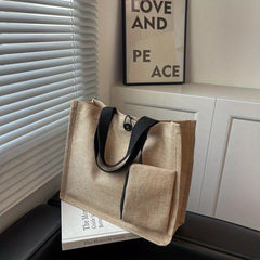 Canvas Handbag with Zipper Pouch & Button Tote Bag