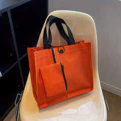 Canvas Handbag with Zipper Pouch & Button Tote Bag