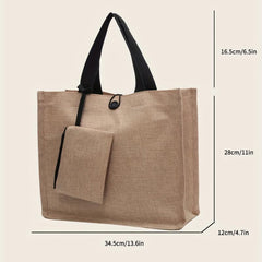 Canvas Handbag with Zipper Pouch & Button Tote Bag