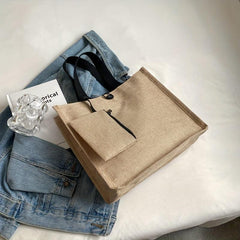 Canvas Handbag with Zipper Pouch & Button Tote Bag