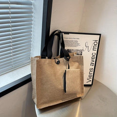Canvas Handbag with Zipper Pouch & Button Tote Bag