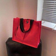 Canvas Handbag with Zipper Pouch & Button Tote Bag
