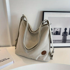 Vintage Canvas Tote Bag For Women Large Capacity Crossbody Bag Solid Hobo Bag