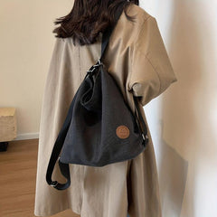 Vintage Canvas Tote Bag For Women Large Capacity Crossbody Bag Solid Hobo Bag