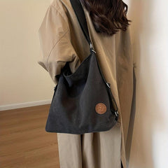 Vintage Canvas Tote Bag For Women Large Capacity Crossbody Bag Solid Hobo Bag