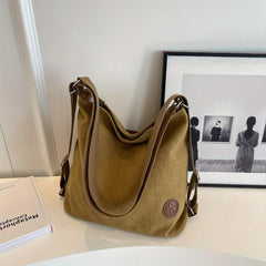Vintage Canvas Tote Bag For Women Large Capacity Crossbody Bag Solid Hobo Bag
